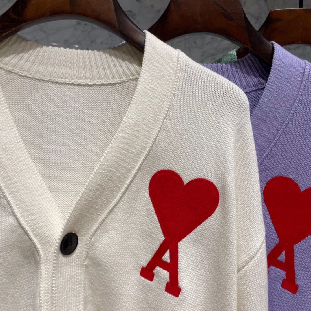 正确版本ami开衫爱心字母桃心a刺绣红心针织衫v领秋冬毛衣 2106深绿色