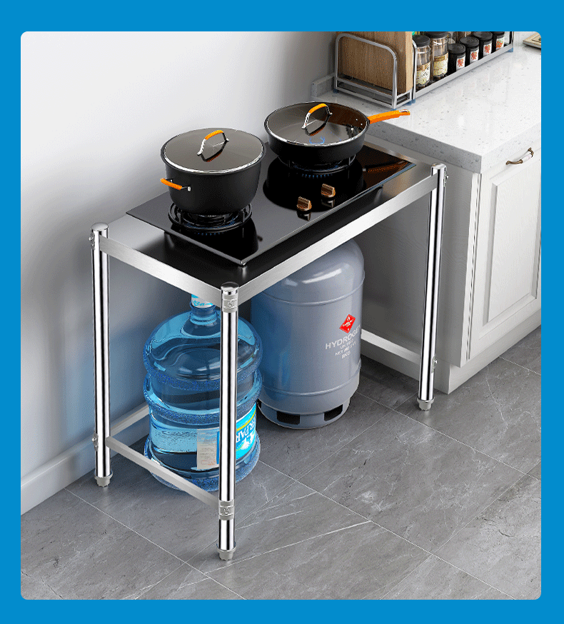 不绣厨房置物架304单层 一层不锈钢厨房置物架单层收纳煤气灶台架子