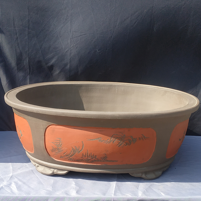 特大紫砂花盆宜兴紫砂花盆特大号一米椭圆形腰圆80公分盆景 60/70/80