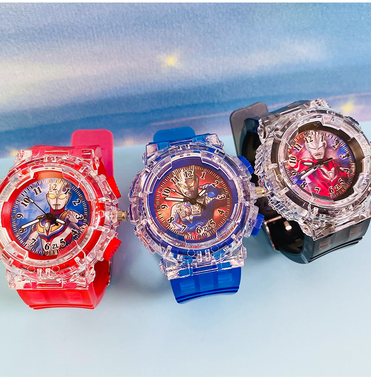 学生幼儿园卡通玩具防摔发光电子手表捷德奥特曼蓝色指针式时间闪灯