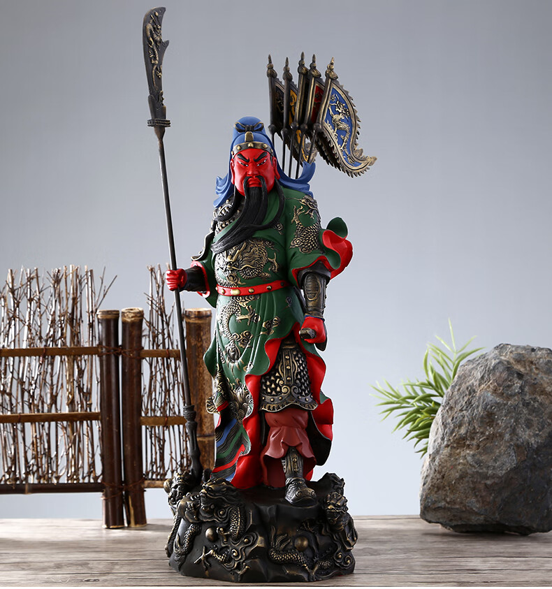 九黎九龙关公摆件彩绘铜关公佛像纯铜武财神关公铜像摆件80cm九龙关公