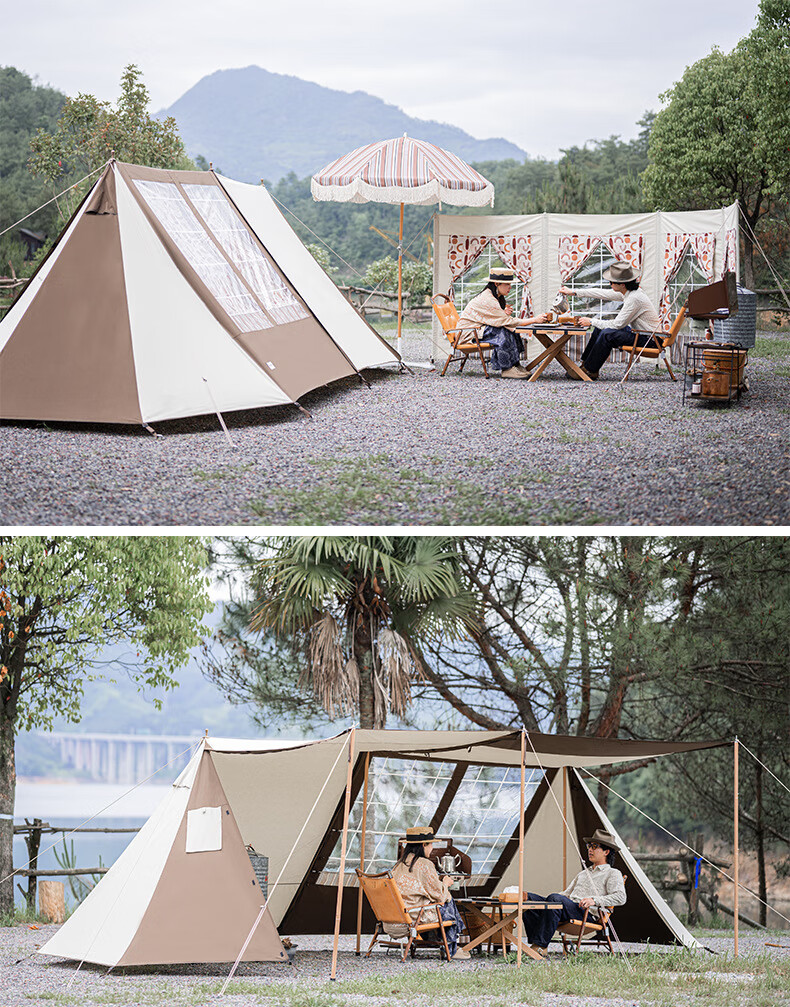 naturehike挪客汉谟棉布帐篷户外露营野营庇护所天幕一室一厅 奶油色