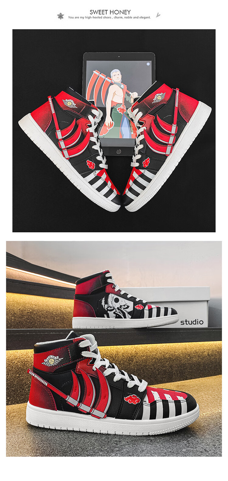 耐克nike动漫联名火影忍者aj男鞋飞段火影青少年学生空军一号高帮潮鞋