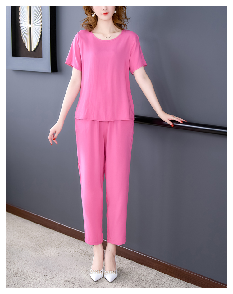 胖妈妈夏季棉绸套装人造棉衣服女时尚外穿奶奶宽松大码中老年人绵绸