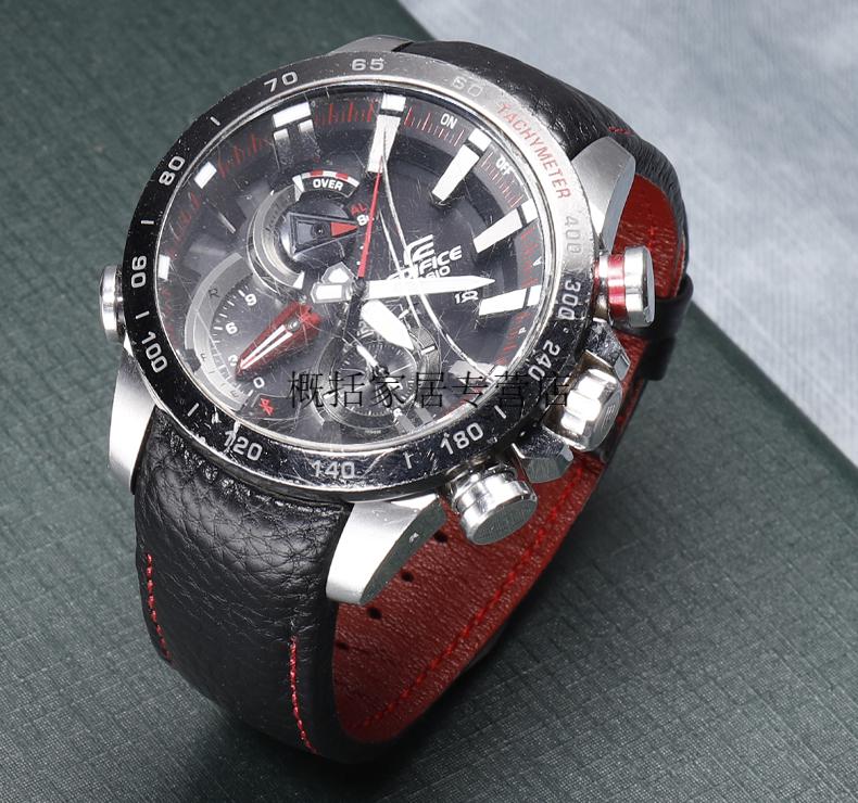 原装卡西欧小牛皮表带代用卡西欧手表带男 弧形eqb-800bl 500 900款