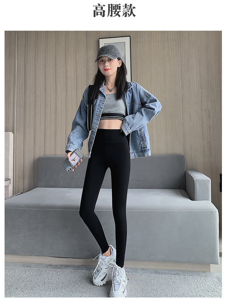 山头林村鲨鱼皮裤女 鲨鱼皮打底裤女裤子薄款高腰紧身瑜伽黑色外穿大