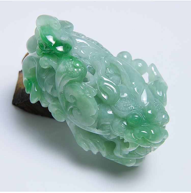 墨韵 阴阳眼绿色翡翠貔貅手把件 精雕貔恘皮丘天然缅甸a货玉石684