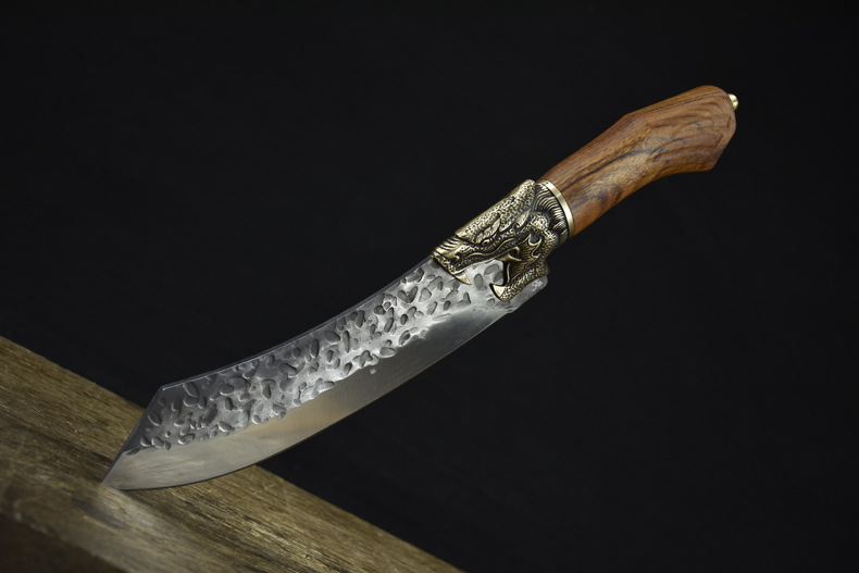 龙泉锻打锤纹小菜刀锋利切片刀肉摊专用剃骨刀猪肉分割刀便携弯刀螭龙