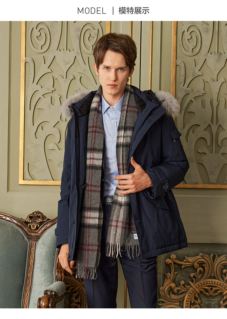 scofield男士羽绒服年新款冬季保暖中长款连帽外套smjdb4v002灰色175