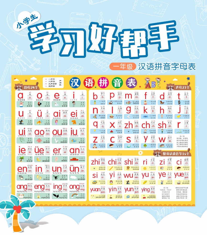 汉语拼音字母表墙贴小学挂图声母韵母拼读训练全表一年级学习1神器
