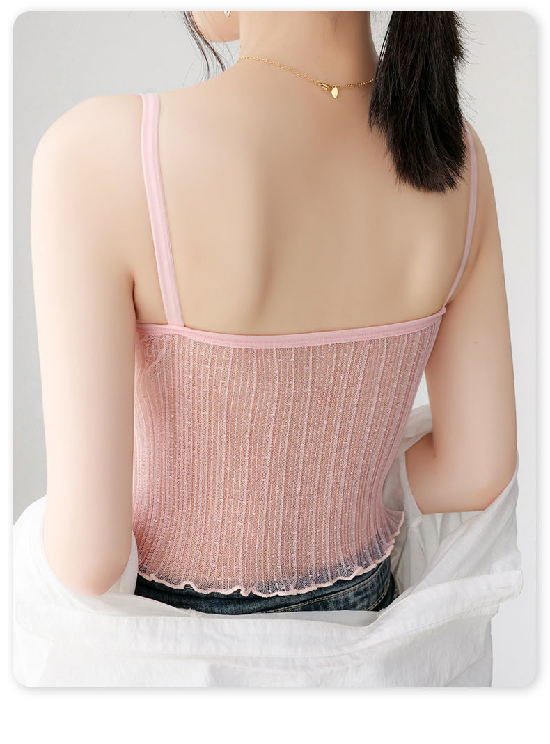 少女文胸百折蕾丝性感文胸一体吊带背心上衣少女外穿潮流打底内衣带
