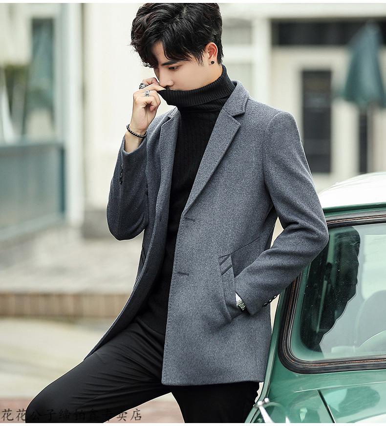 男士毛呢大衣韩版潮流帅气风衣短款呢子外套秋冬羊毛加厚男装918黑色m