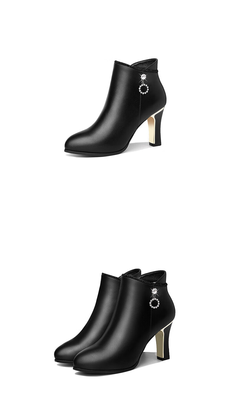 啄木鸟秋季短靴女士皮鞋秋款靴子女鞋子2019新款百搭中跟时尚半高跟矮