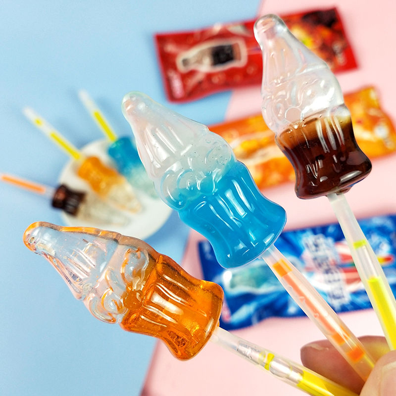 汽水味可乐棒棒糖创意卡通可爱高颜值零食糖果批发整盒1束3支小汽水5