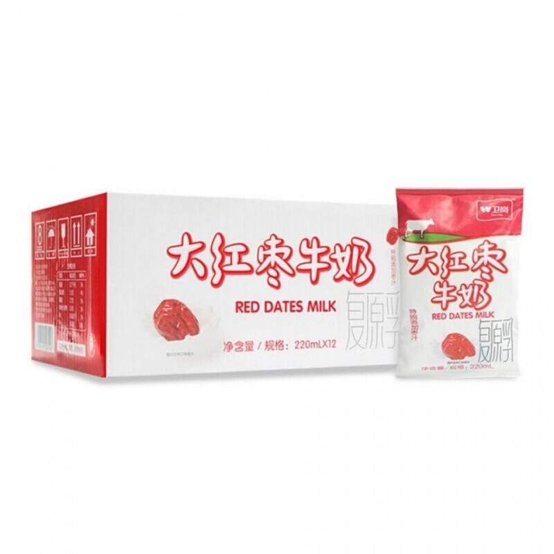 卫岗钙牛奶袋装220x12袋卫岗浓香钙奶儿童中老人大红枣牛奶袋装大红枣