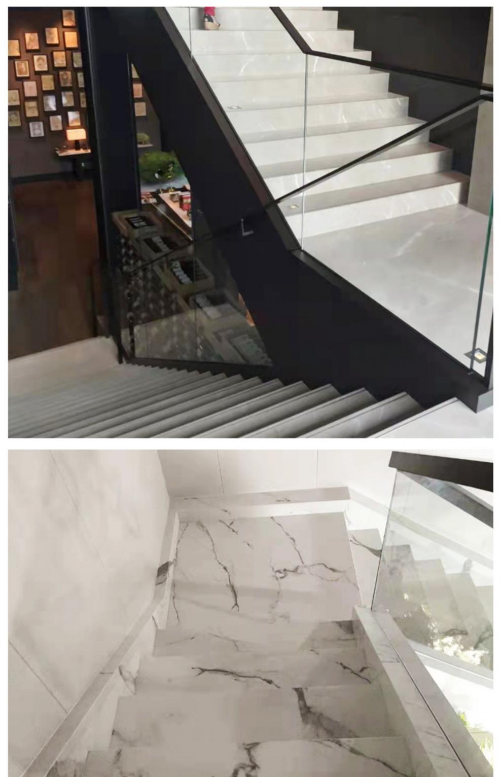 岩板楼梯踏步大理石定制天然别墅鱼肚白家用防滑人造台阶石材板材居