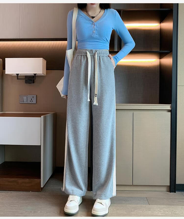 裤女宽松束脚小个子阔腿裤休闲显瘦直筒秋阔腿欧美卫裤潮ins 藏青色 m