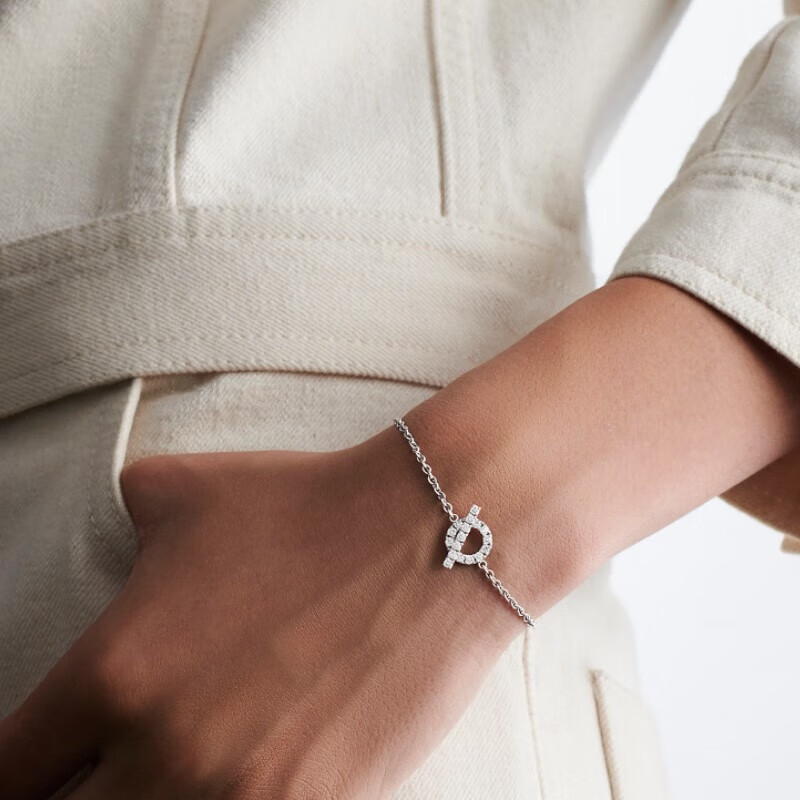 hermes爱马仕finesse手链白金1.5x1厘米18颗钻石总0.