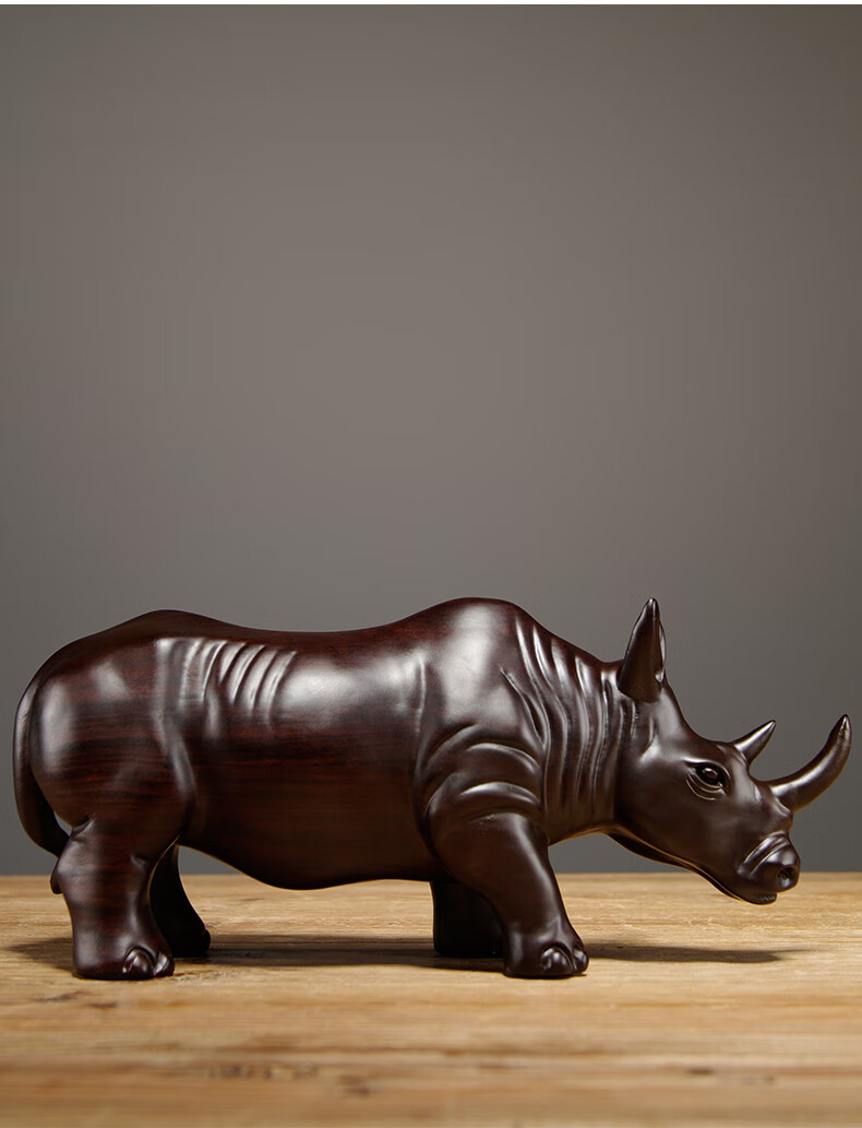 木雕犀牛摆件实木质雕刻动物家居客厅电视柜装饰红木工艺礼品 精雕
