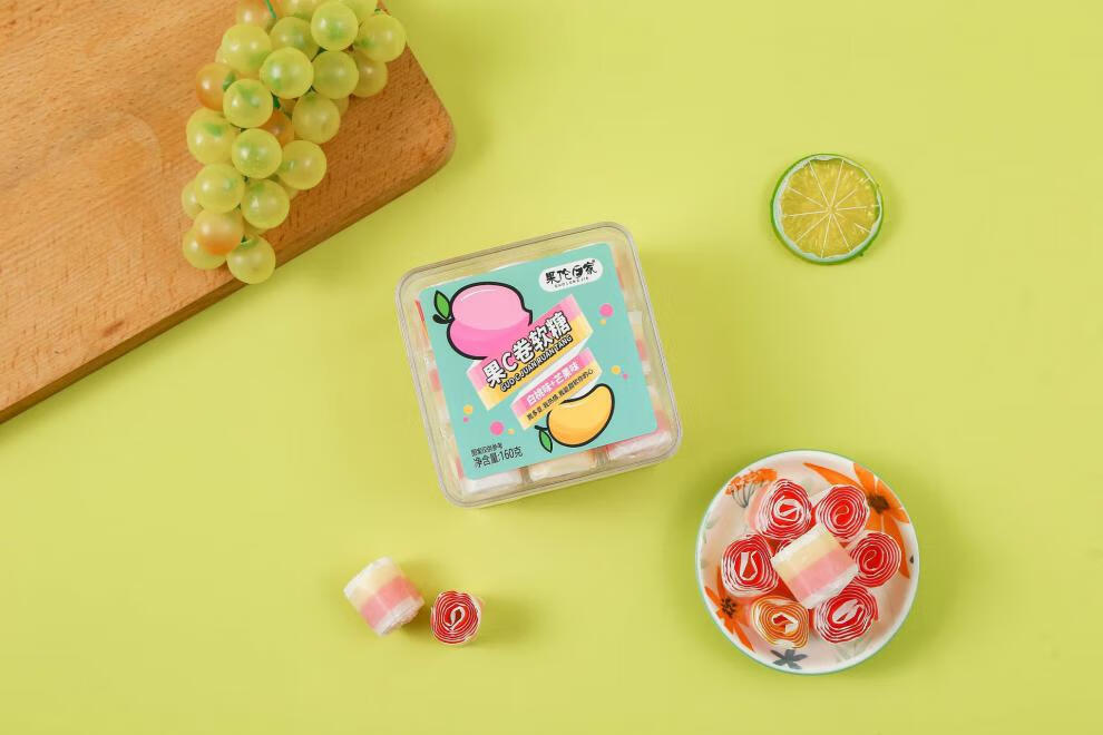 罐装果c卷软糖草莓味蓝莓味芒果味果味卷橡皮糖彩虹糖怀旧零食 草莓味