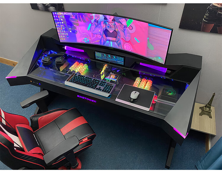 可狄 水冷机箱电脑桌电脑机箱一体桌全透明水冷异形大机箱高端炫酷