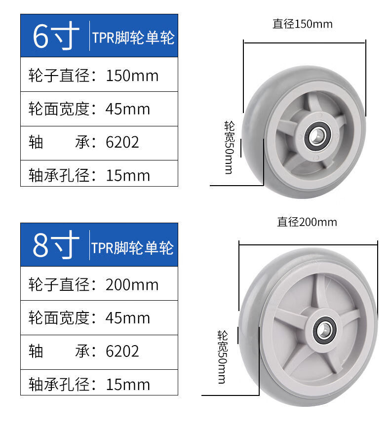 tpr橡胶脚轮轻型重型3寸/4/5/6/8寸单轮片平板车万向轮子轱辘 重型4寸