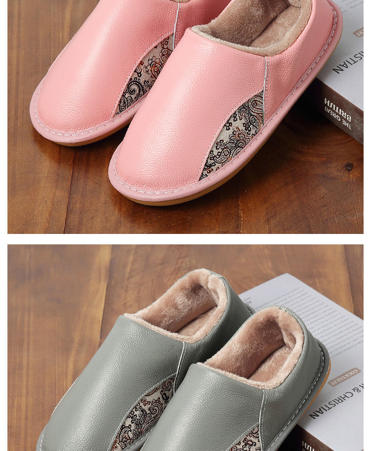 纯牛皮真皮家居皮拖鞋男女冬季家用防滑头层牛皮除牛反绒拖鞋室内外包