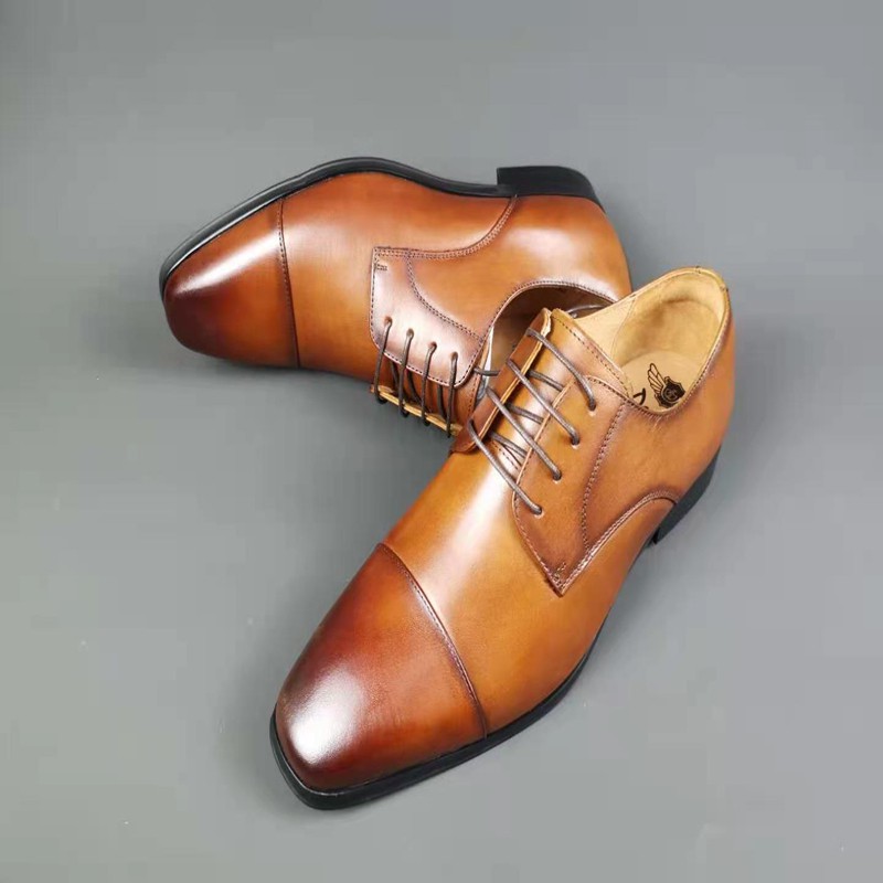 高端精品正装皮鞋男真皮英伦硬底头层牛皮休闲商务德比鞋大码品质定制