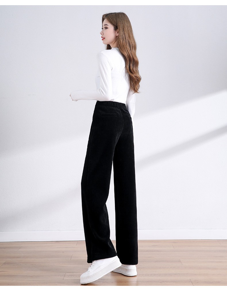 琪羽纯雪尼尔阔腿裤女春秋新款高腰垂感休闲直筒条绒拖地灯芯绒长裤子