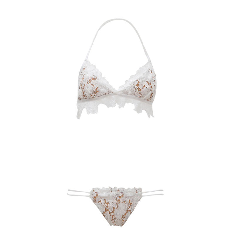 qeednsins 三点式比基尼性感聚拢蕾丝欧美气质度假沙滩泳衣女 比基尼