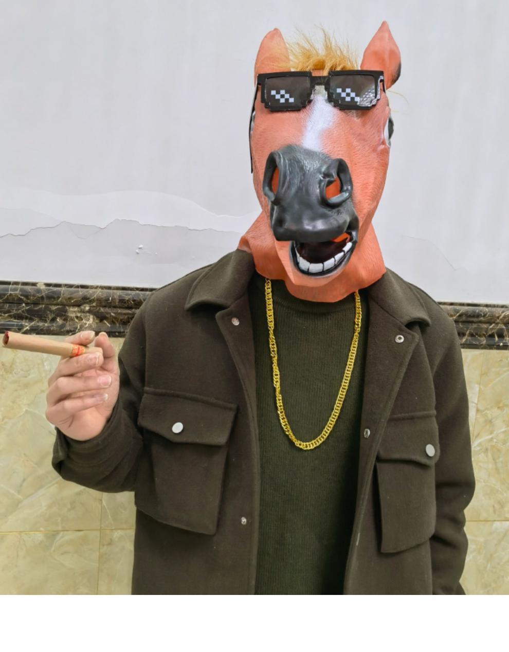 套 套搞笑棕色马面具网红用品沙雕主播整蛊酒吧年会道具大金 马头