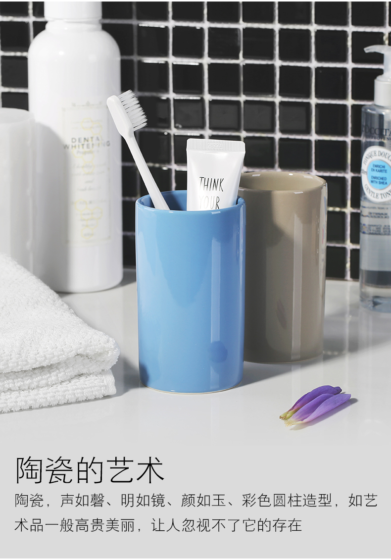 spirella水柱创意亮面陶瓷漱口杯两件套情侣洗漱对杯简约多色刷牙杯子