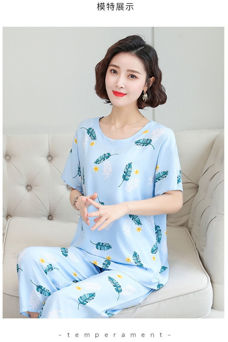 好品质中老年居家服妈妈睡衣套装大码中老年女短袖棉绸棉绸人造棉可外