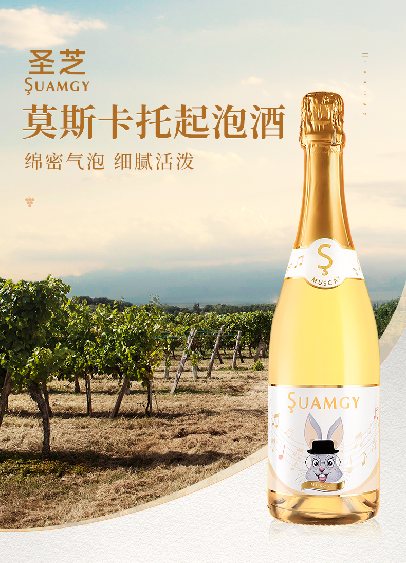 圣芝莫斯卡托起泡酒香槟原瓶甜白兔子汽气泡白葡萄酒 六支装【图片