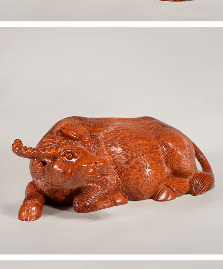 花梨实木雕刻牛摆件木头根雕卧牛十二生肖春耕牛红木质家居工艺品