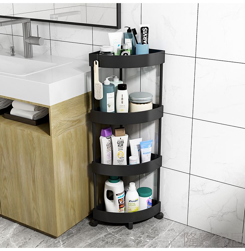 浴室转角架置物架落地厕所洗手间收纳架带轮卫生间墙角三角架黑色4层
