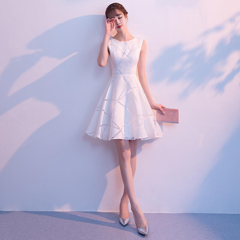 主持人礼服女初中生高中学生少女白色晚平时可穿洋装