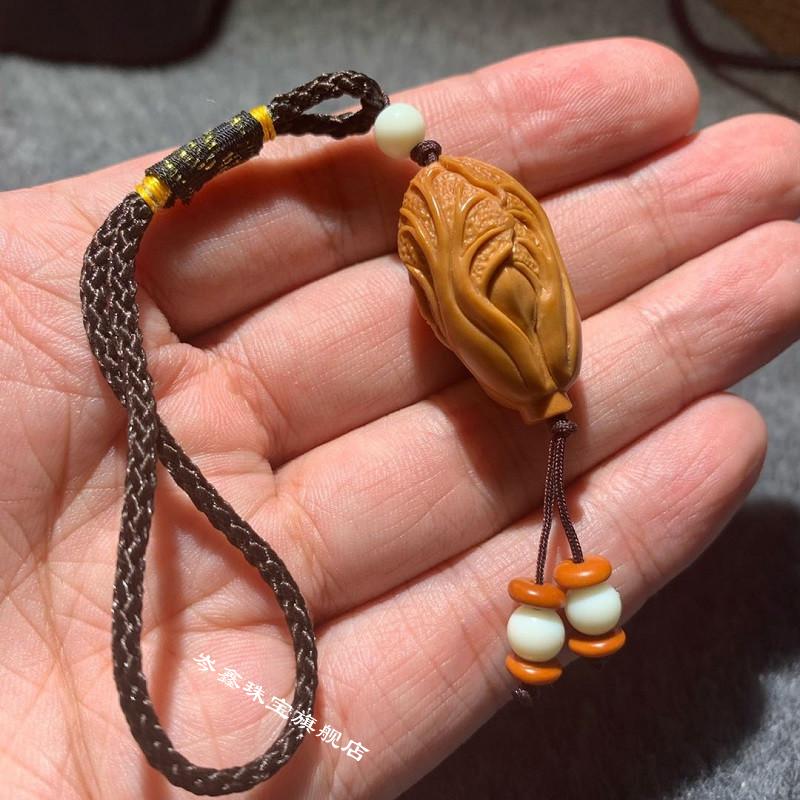 mays will 橄榄核雕刻白菜手链吊坠单籽手串橄榄胡百财单核文玩手链