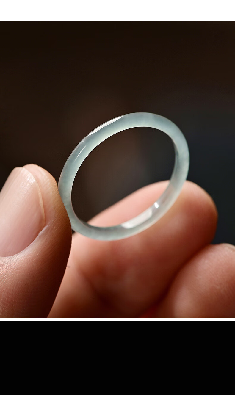 【七夕】素圈戒指玉 缅甸a货翡翠冰种极细玉戒指女款简约素圈玉石指环