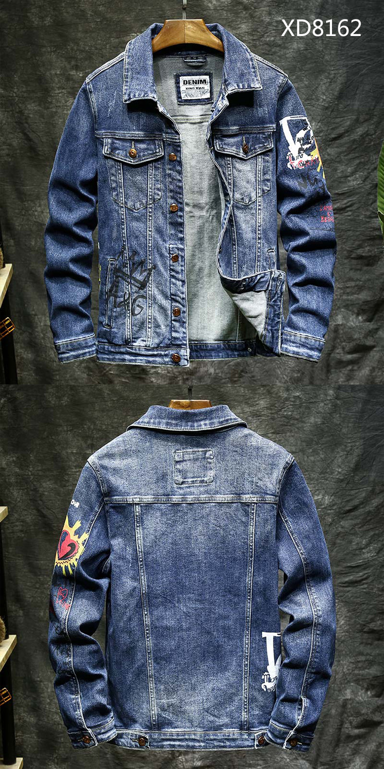 65潮牌boy春季浅色印花牛仔外套男潮牌宽松欧美街头夹克卡通褂子