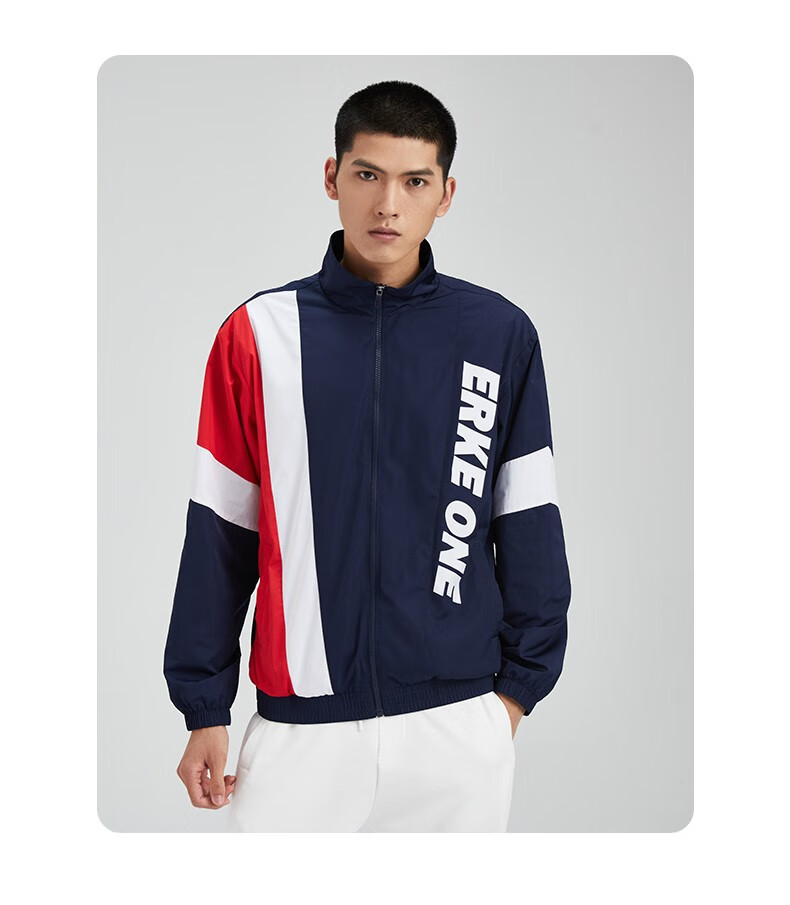 鸿星尔克夹克男2021秋季轻便休闲潮流百搭经典简约舒适夹克 正白/竹