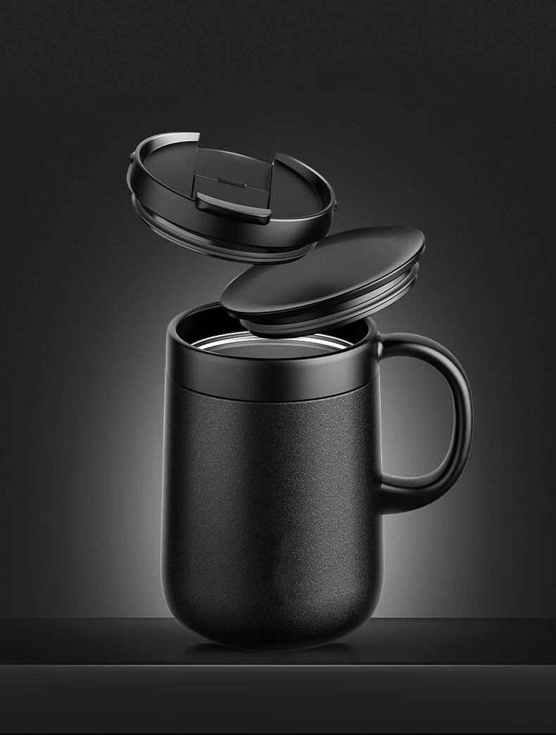 不锈钢保温水杯男大容量女家用防摔创意商务办公咖啡杯-定制 磨砂黑色