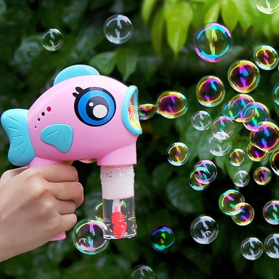 稚气熊一盒8个大眼鱼自动喷泡泡枪大嘴鱼自吸泡泡枪无需电池泡泡枪
