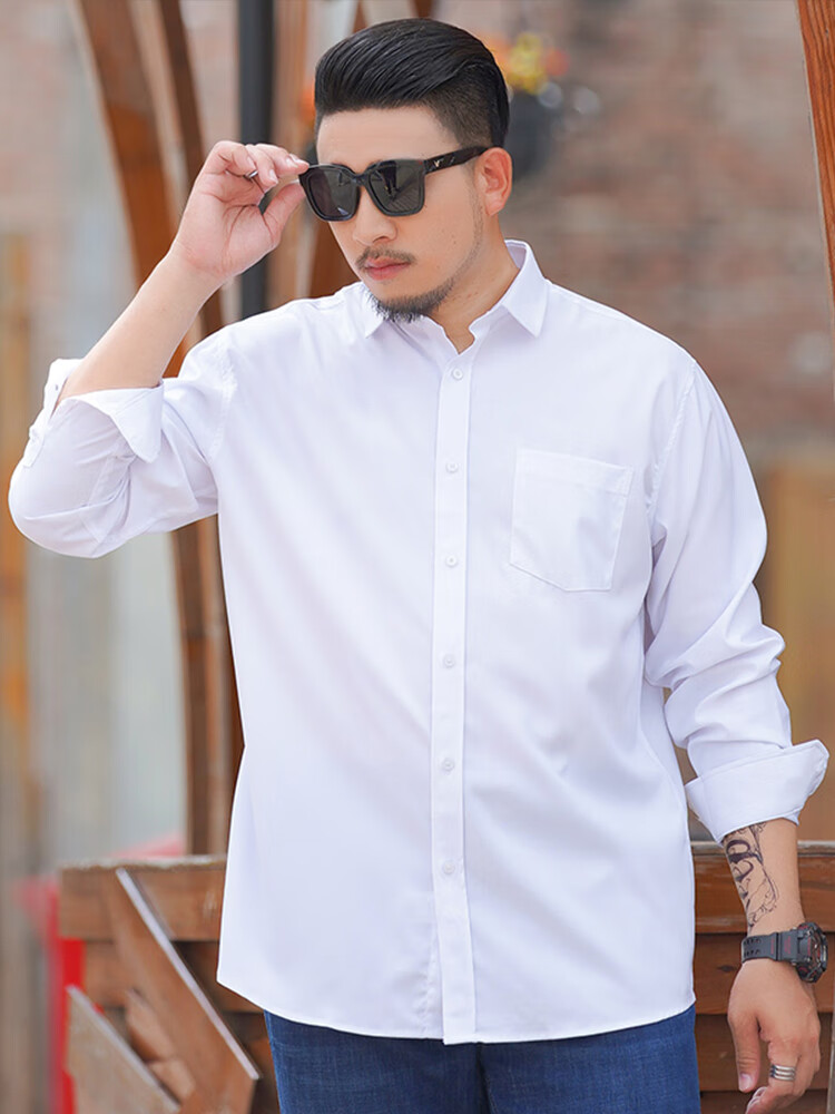 七匹狼旗下sw1960男装联名免烫白衬衫男士300斤特大码宽松胖子肥佬