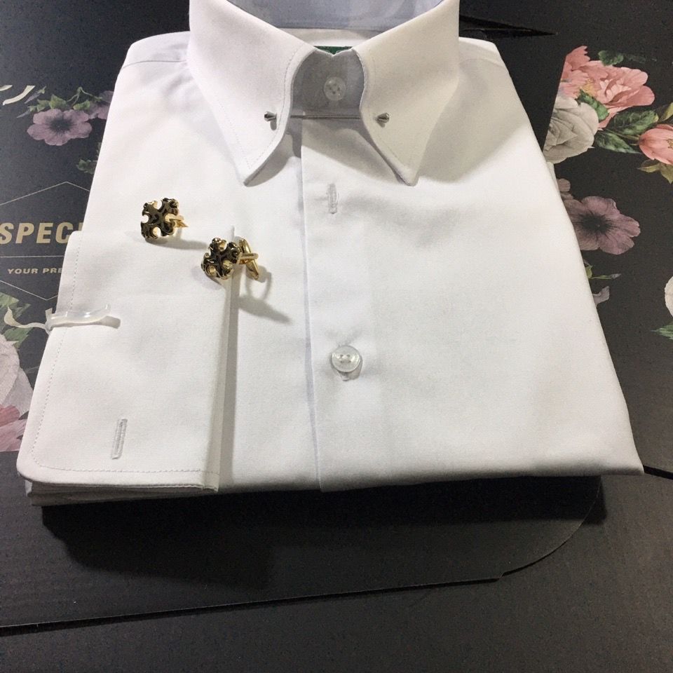 【抖音同款】衬衫老罗尖领领针帝国领法式袖扣男长袖衬衫白衬衫修身