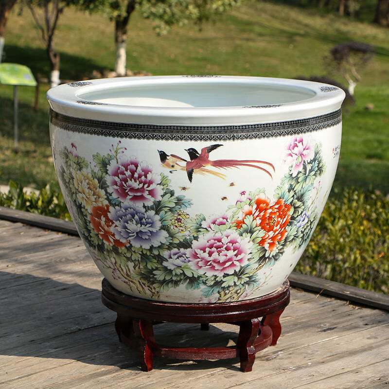 景德镇陶瓷器鱼缸养金鱼大缸乌龟盆水培植物睡莲碗莲水缸 万雪千山