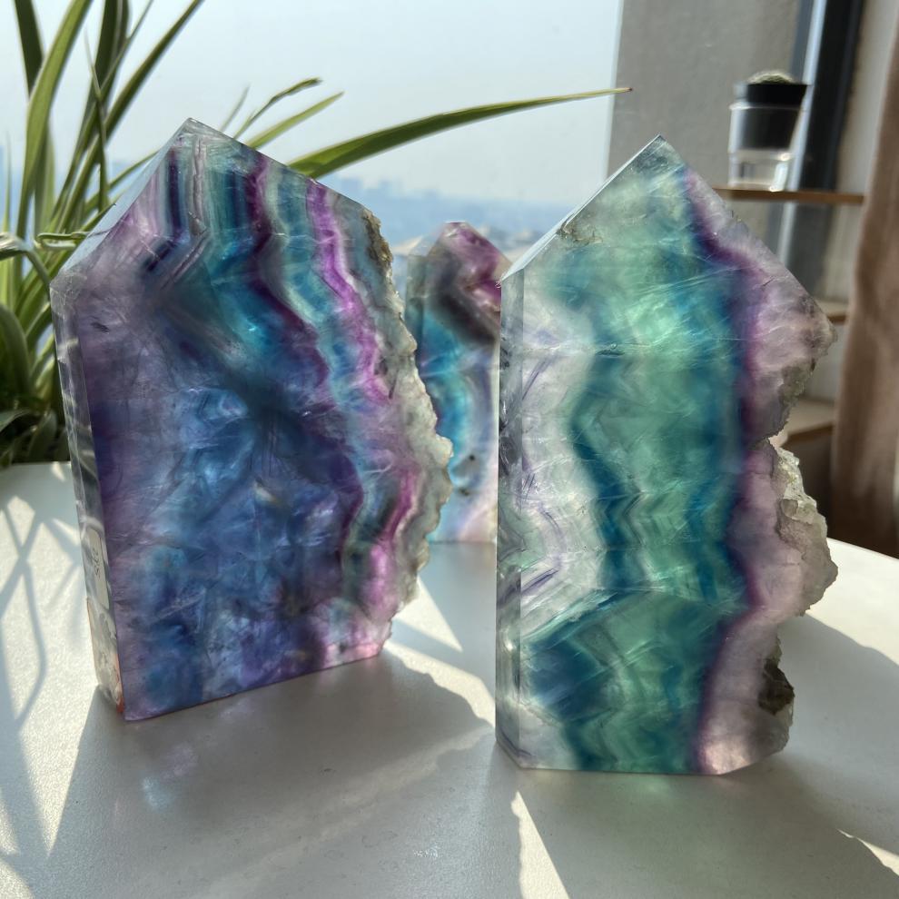 天然水晶原石七彩 天然七彩水晶柱摆件奇石矿物教学标本晶牙原石家居