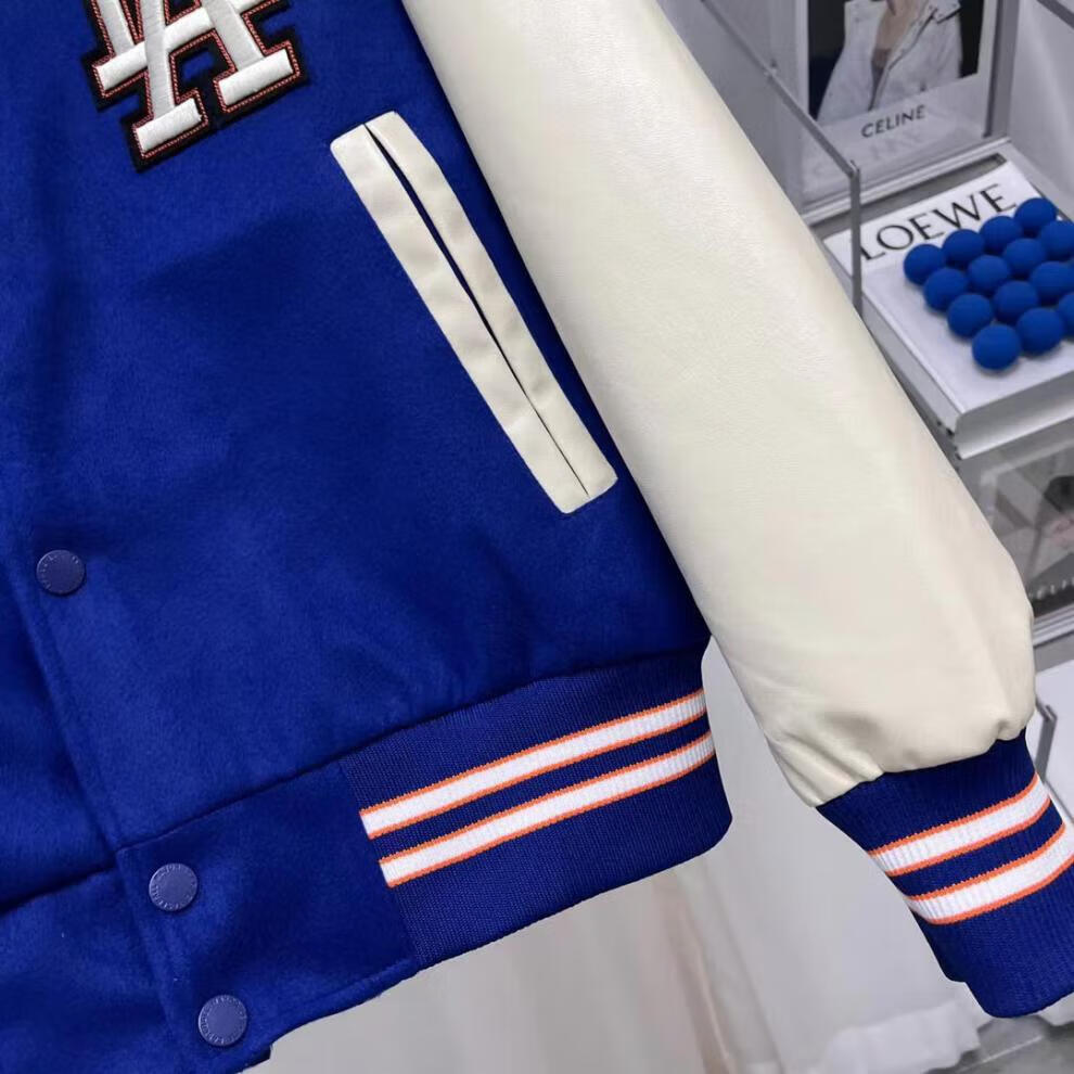 mlb刺绣棒球服夹克外套男女同款韩版ny条纹领字母外套情侣款 蓝色 m