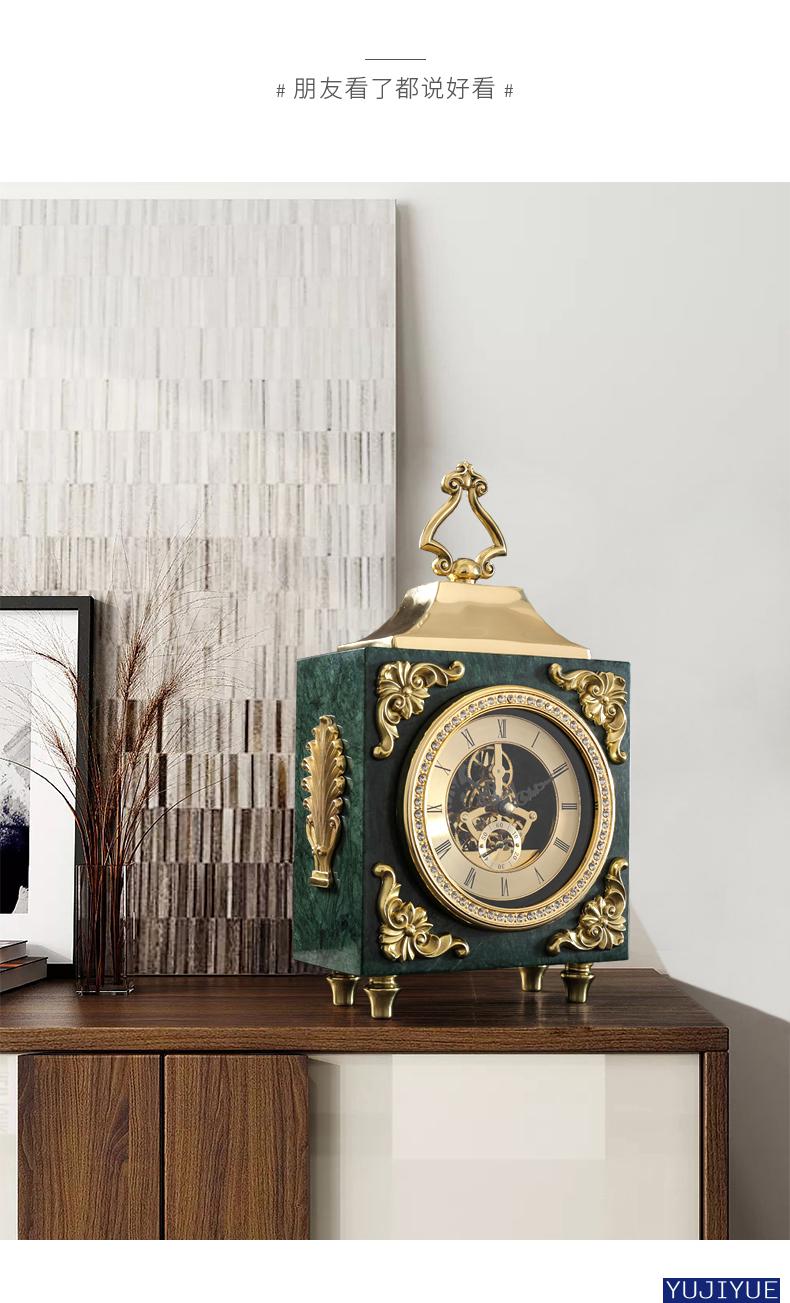 大理石老式铜座钟欧式复古钟表摆件客厅时钟台式静音摆钟桌面坐钟