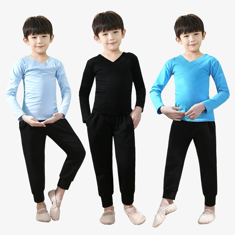 迪士尼旗舰芭蕾舞练功服秋冬儿童舞蹈服男童长袖黑色拉丁舞套装小男孩